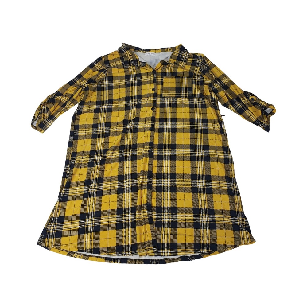 Full Circle Trends Women 1X Yellow Black Plaid Button Front Shirt Dress X3F3012C